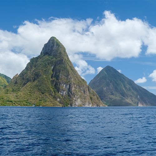 The Pitons, Saint Lucia — twin volcanic peaks rising from the sea